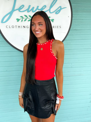 The Sally Pearl Knit Tank Top- Red