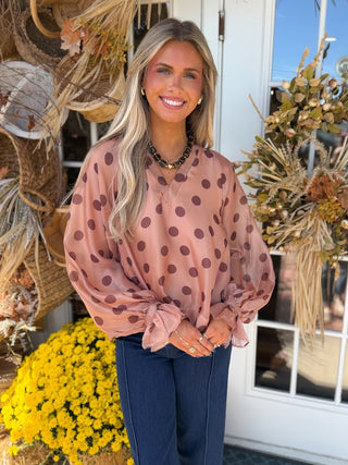 The Jenna Polka Dot Top-Taupe