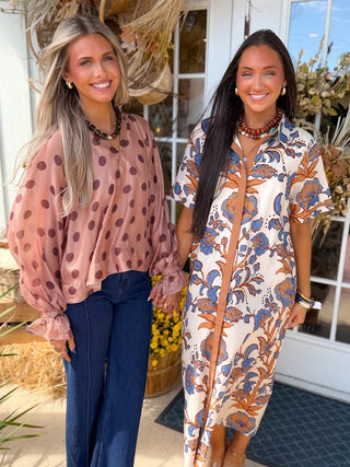 The Jenna Polka Dot Top-Taupe