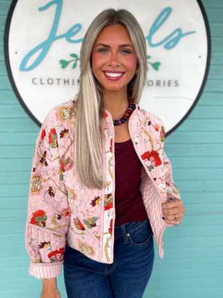 The Rylie Floral Velvet Jacket-Sand