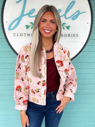 The Rylie Floral Velvet Jacket-Sand