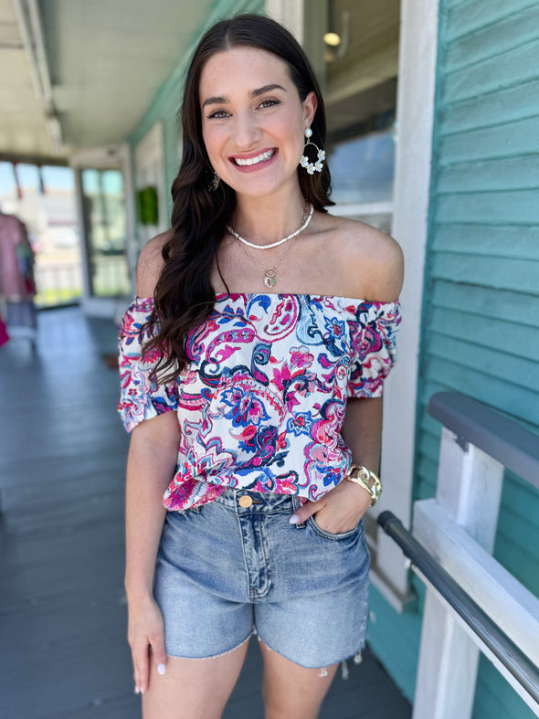 The Lewis Floral Top-Fuchsia