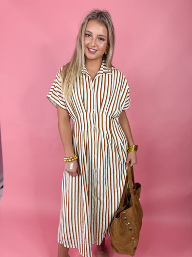 (THML) The Cammie Stripe Midi Dress-Brown