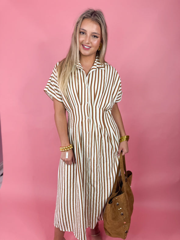 (THML) The Cammie Stripe Midi Dress-Brown