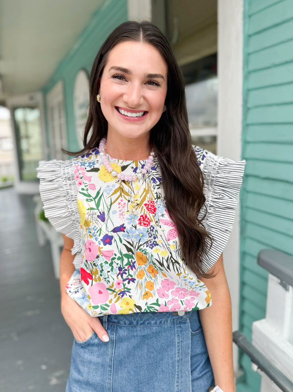 The Denise Floral Top-White