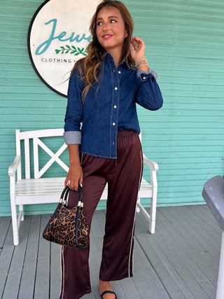 The Sylvia Satin Pants-Espresso