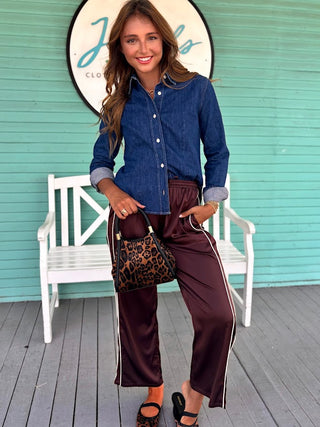 The Sylvia Satin Pants-Espresso