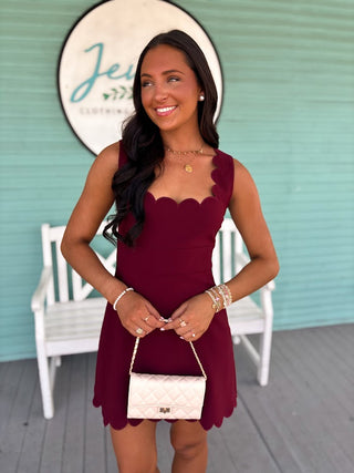 The Kavan Scalloped Dress-Maroon