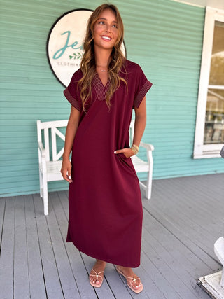 The Einis Soft Midi Dress-Maroon