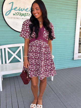 The Atlas Eyelet Dress-Wine