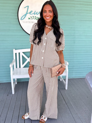 The Serena Striped Set-Brown