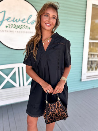 The Balli Lace Trim Dress-Black