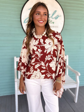 The Reece Printed Top-Burgundy