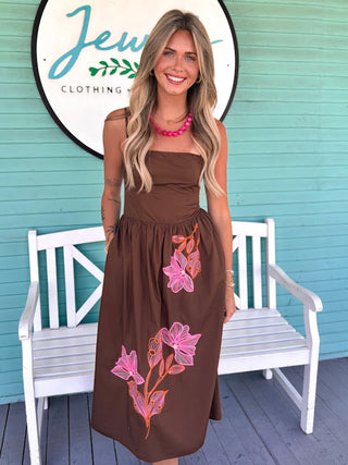 (THML) The Antonia Floral Midi Dress-Brown