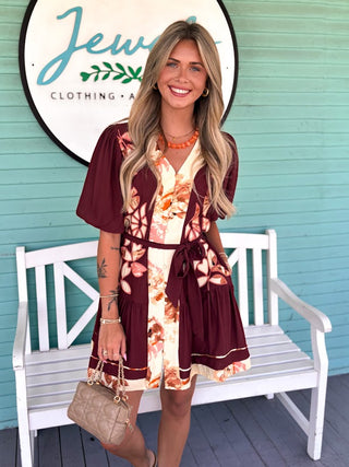 (THML) The Yolanda Floral Dress-Burgundy