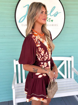 (THML) The Yolanda Floral Dress-Burgundy
