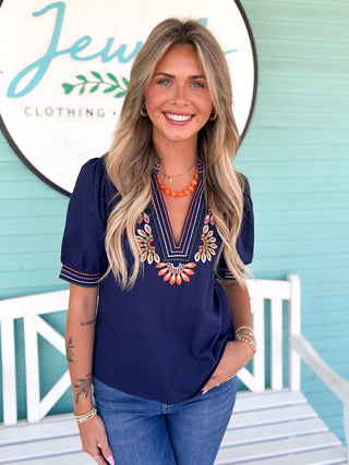 navy short sleeve THMl top 