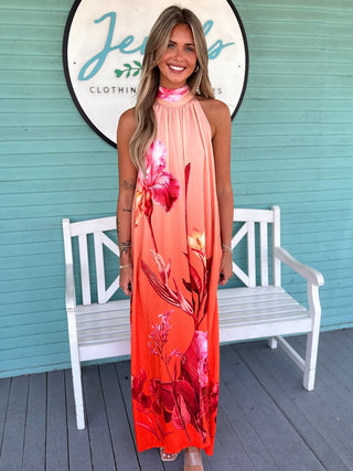 orange floral jumpsuit 