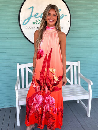 The Ricky Floral Halter Jumpsuit-Orange