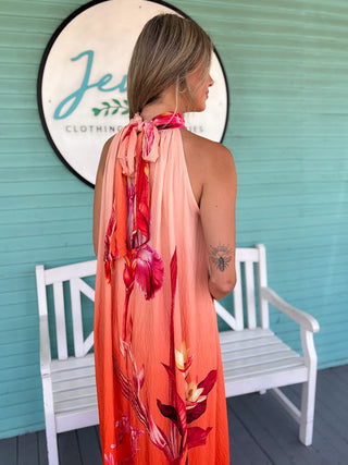The Ricky Floral Halter Jumpsuit-Orange