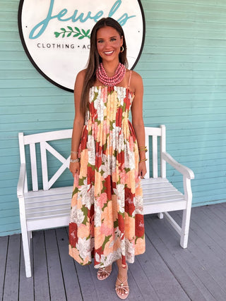 The Mabel Floral Pleated Midi Dress-Olive