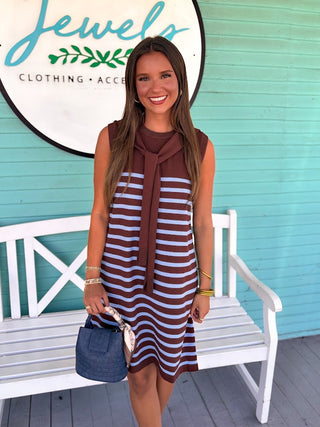 The Carson Stripe Dress-Chocolate