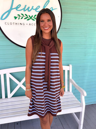 The Carson Stripe Dress-Chocolate