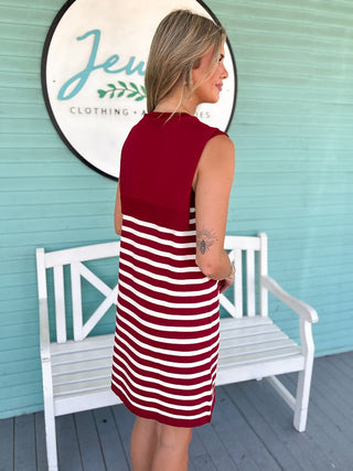The Shane Striped Mini Dress-Burgundy