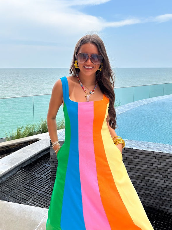 midi dress rainbow Rainbow Striped Cotton Midi Dress