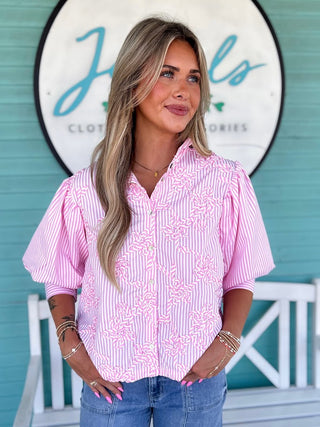 The Shawn Floral Stripe Top-Pink