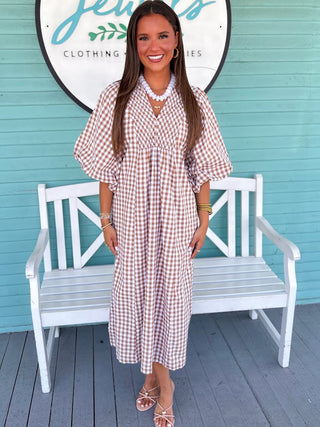 The Cornillia Gingham Midi Dress-Brown