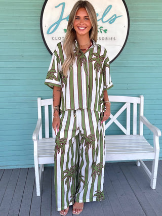 The Palm Paradise Stripe 2 Piece Set-Green