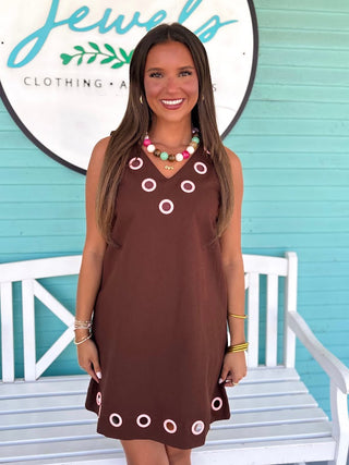 brown sleeveless grommet dress