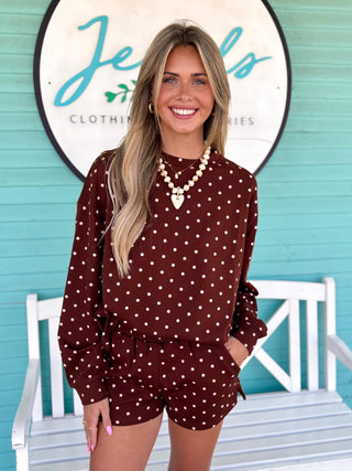 brown polka dot set 