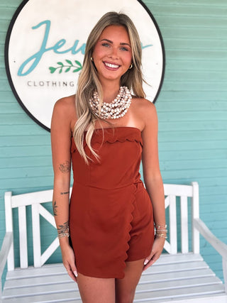 The Sasha Scalloped Romper-Camel