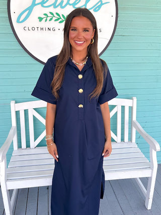 The Fabian Collar Midi Dress-Navy
