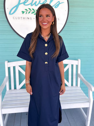 The Fabian Collar Midi Dress-Navy