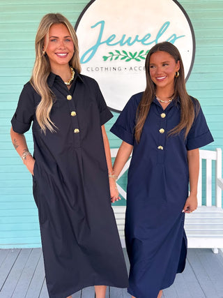 The Fabian Collar Midi Dress-Navy