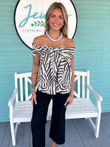 The Zienna Zebra Off The Shoulder Top-Cream