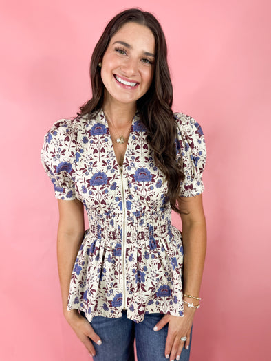 The Sierra Floral Top-Ecru