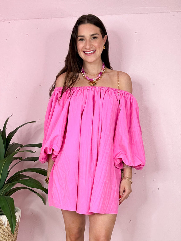 The Lovely Off the Shoulder Dress-Pink