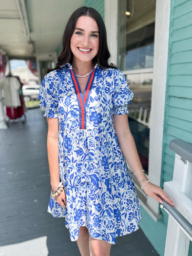 (THML) The Tricia Floral Dress-Blue