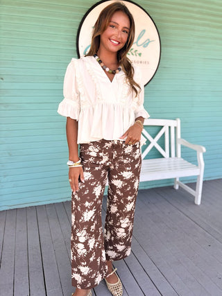 The Ian Floral Pants-Brown