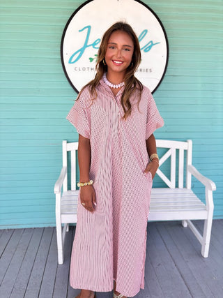 The Kathleen Stripe Midi Dress-Pink