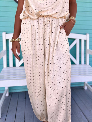 The Joshua Polka Dot Satin Set-Ecru
