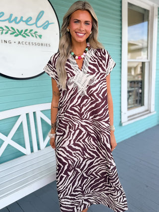 The Zoey Zebra Print Dress- Brown