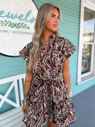The Halo Printed Dress- Brown