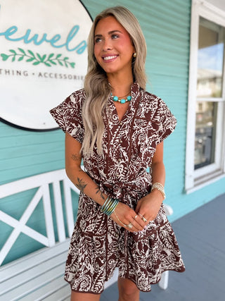 The Halo Printed Dress- Brown