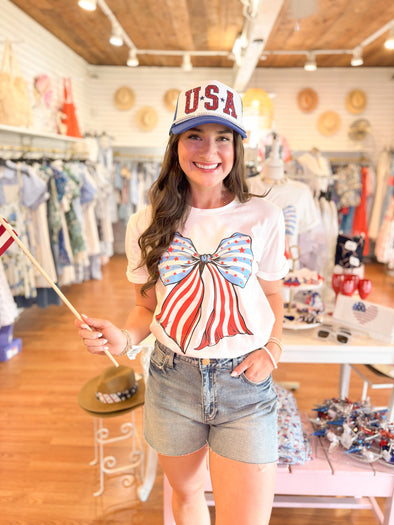 The American Flag Bow Tee-White
