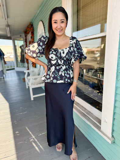 The Karen Floral Top-Navy
